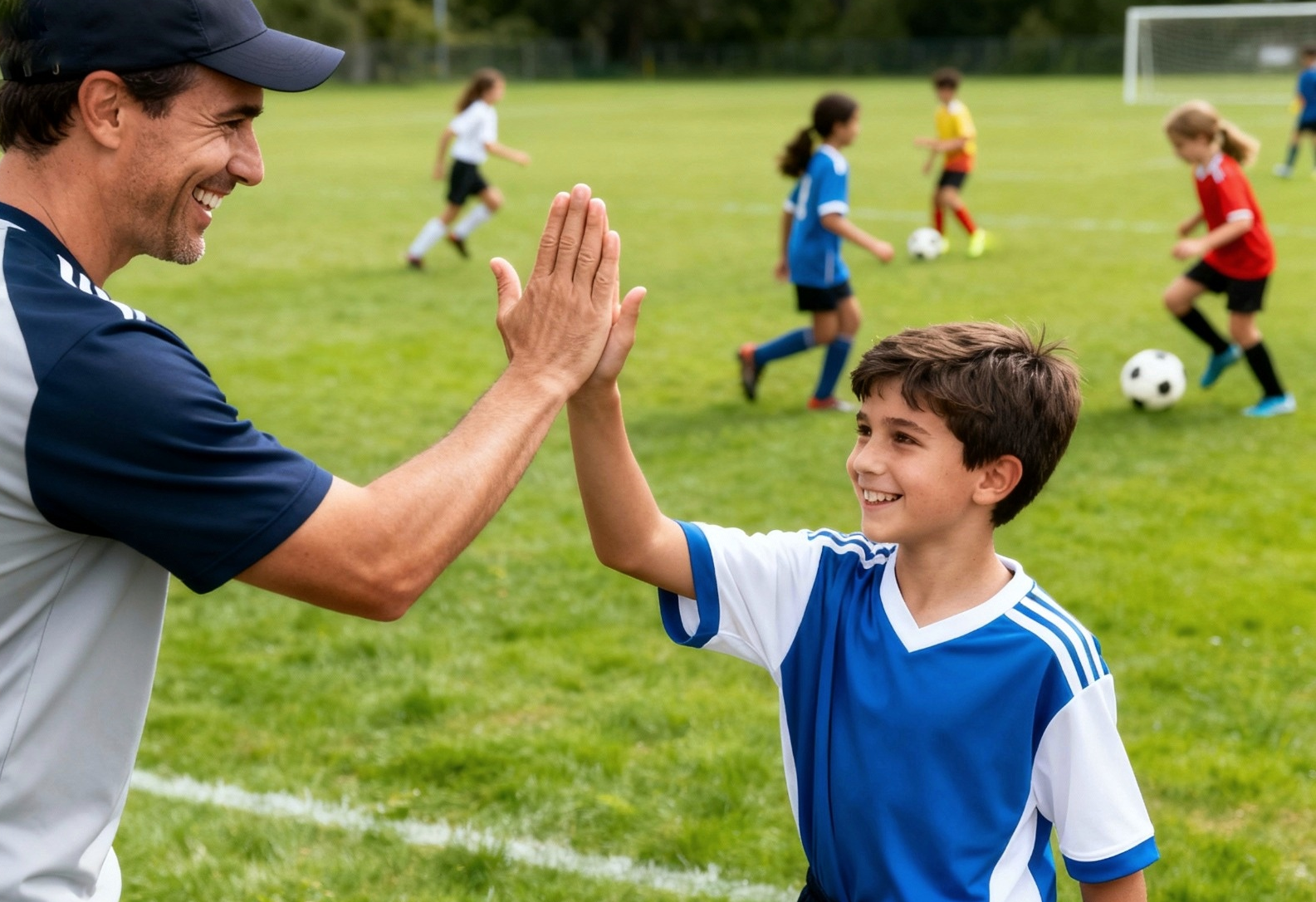 jogador e treinador fazendo high-five